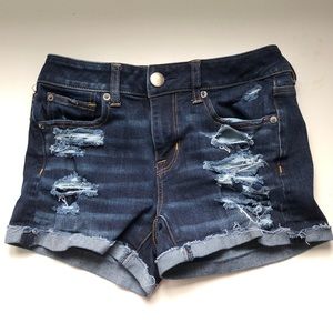 Dark wash distressed American Eagle shorts